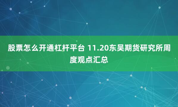 股票怎么开通杠杆平台 11.20东吴期货研究所周度观点汇总